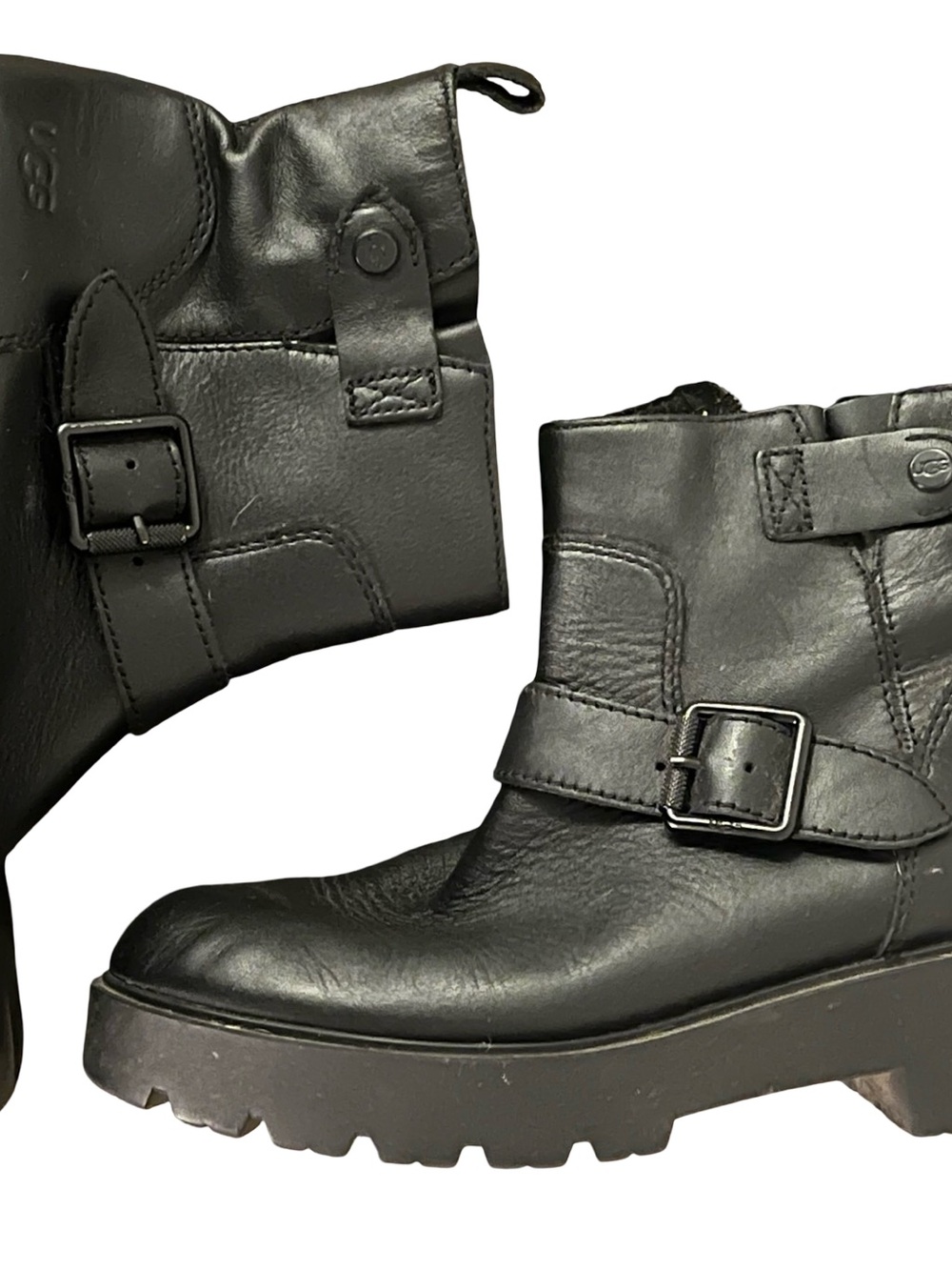 Uggs Black Leather Buckle Ankle Boots - Women